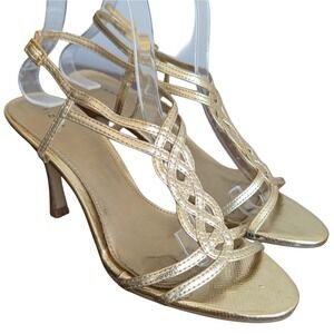 Fioni US 7 Women's Gold Strappy Party Stiletto Heels Shoes Y2K Club